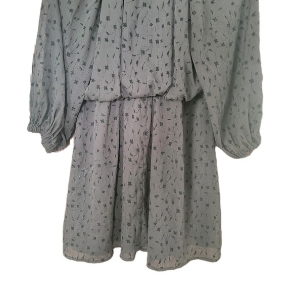 Zara Shift Dress Womens M Black Chiffon Velvet Floral V Neck Button Pullover - Picture 8 of 8